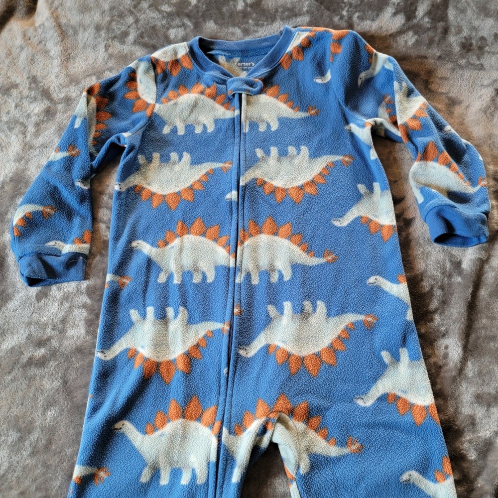 Carter's Fleece Footed Pajamas Kids 4T Blue Excellent Dinosaur Print Zipped 809